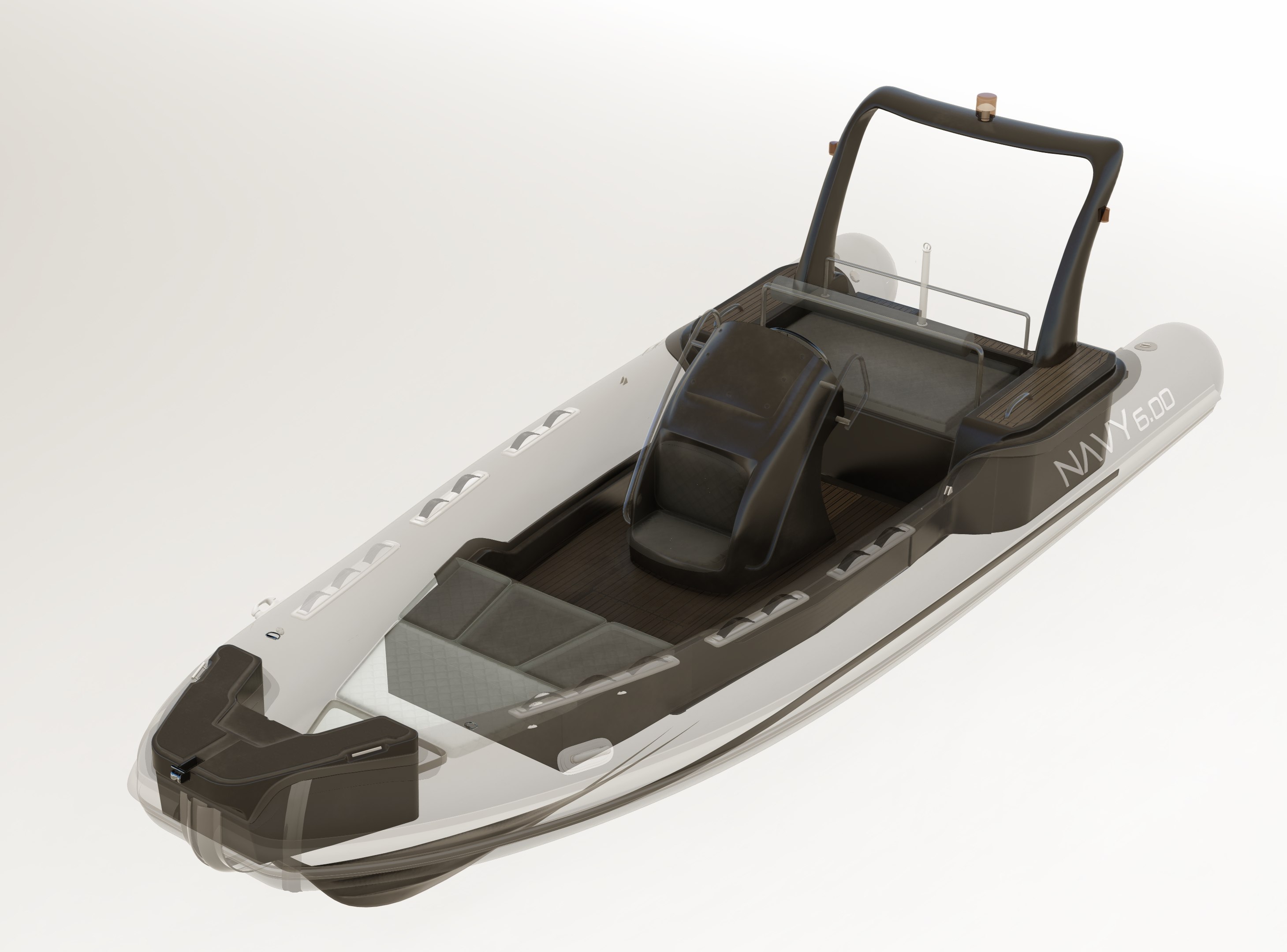 NAVY 6.00 a raggi X: strutture in nero pieno sotto tubolari e coperta in trasparenza