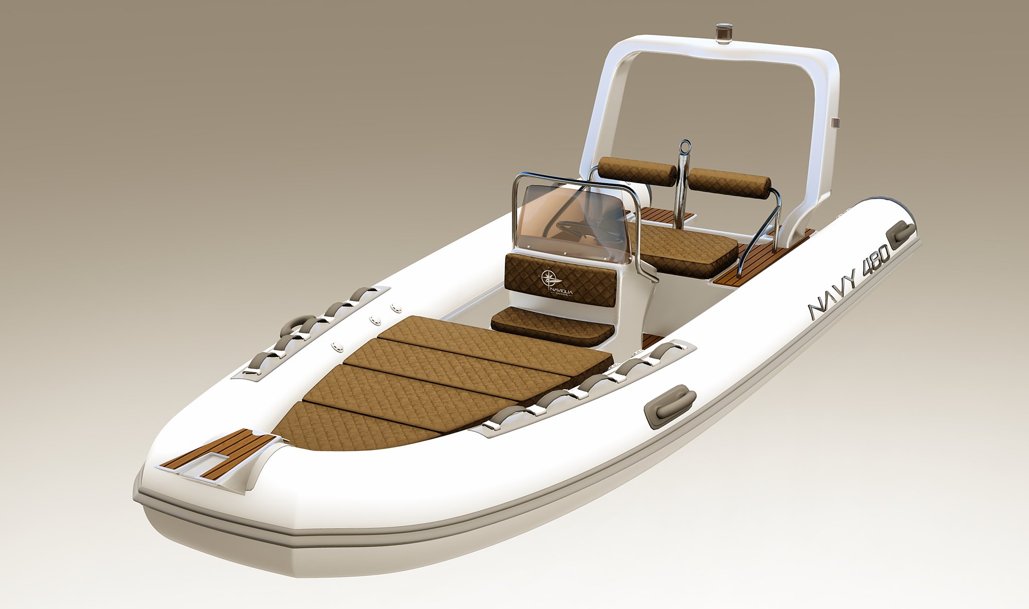 NAVY 4.80, variante con tubolari bianchi, cuscineria cuoio e roll-bar bianco