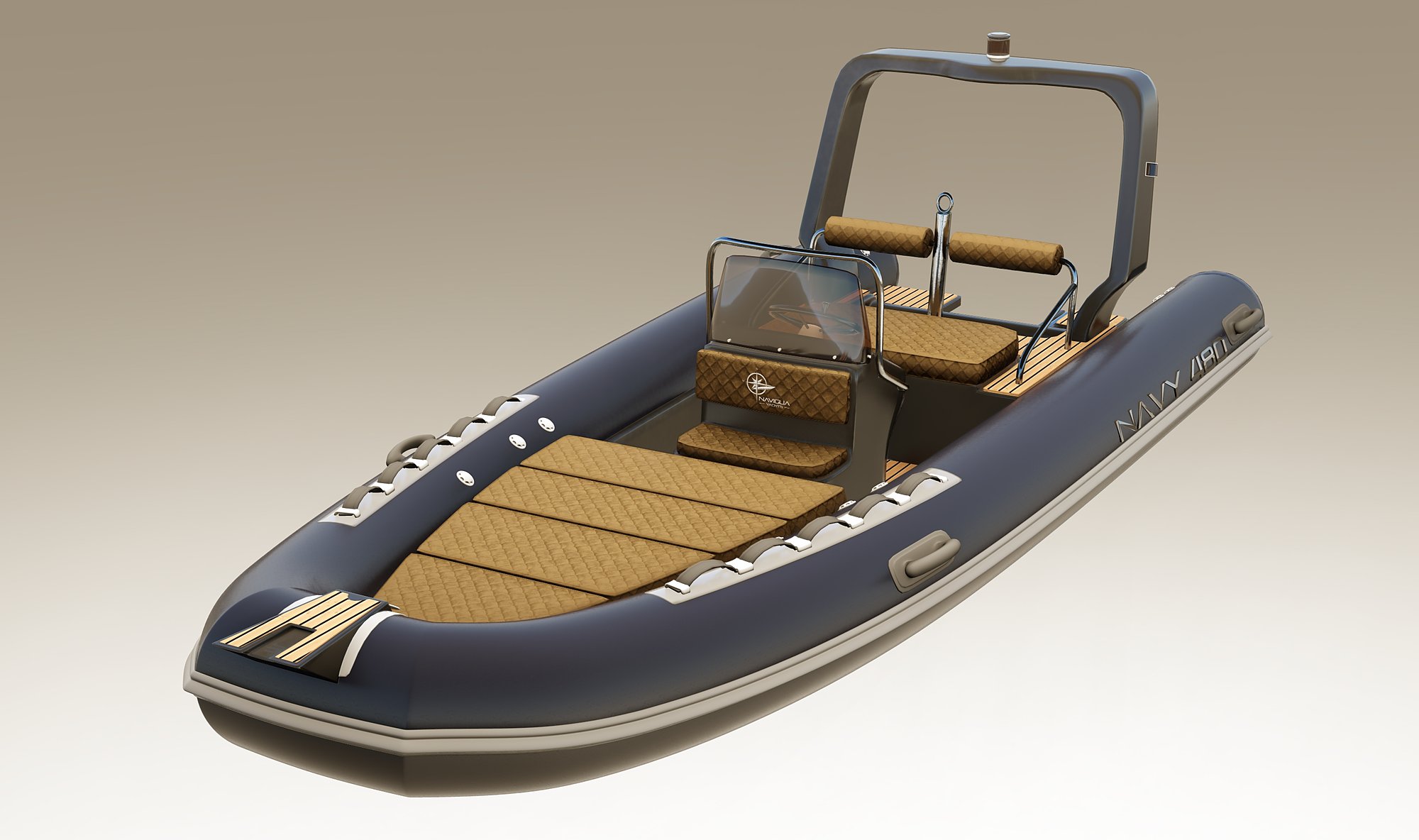 NAVY 4.80, variante con tubolari blu navy, cuscineria cuoio e roll-bar antracite
