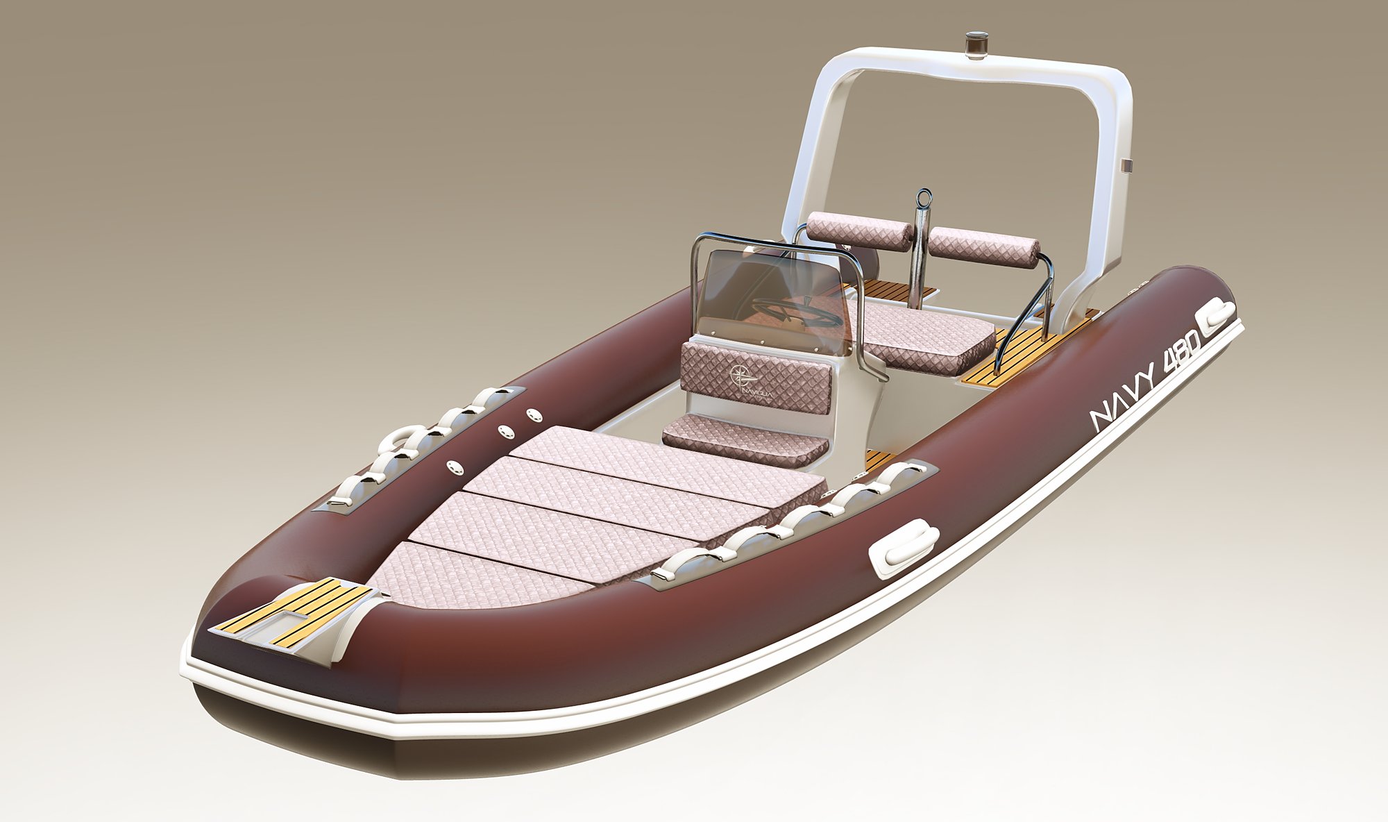NAVY 4.80, variante con tubolari bordeaux, cuscineria rosa cipria e roll-bar bianco