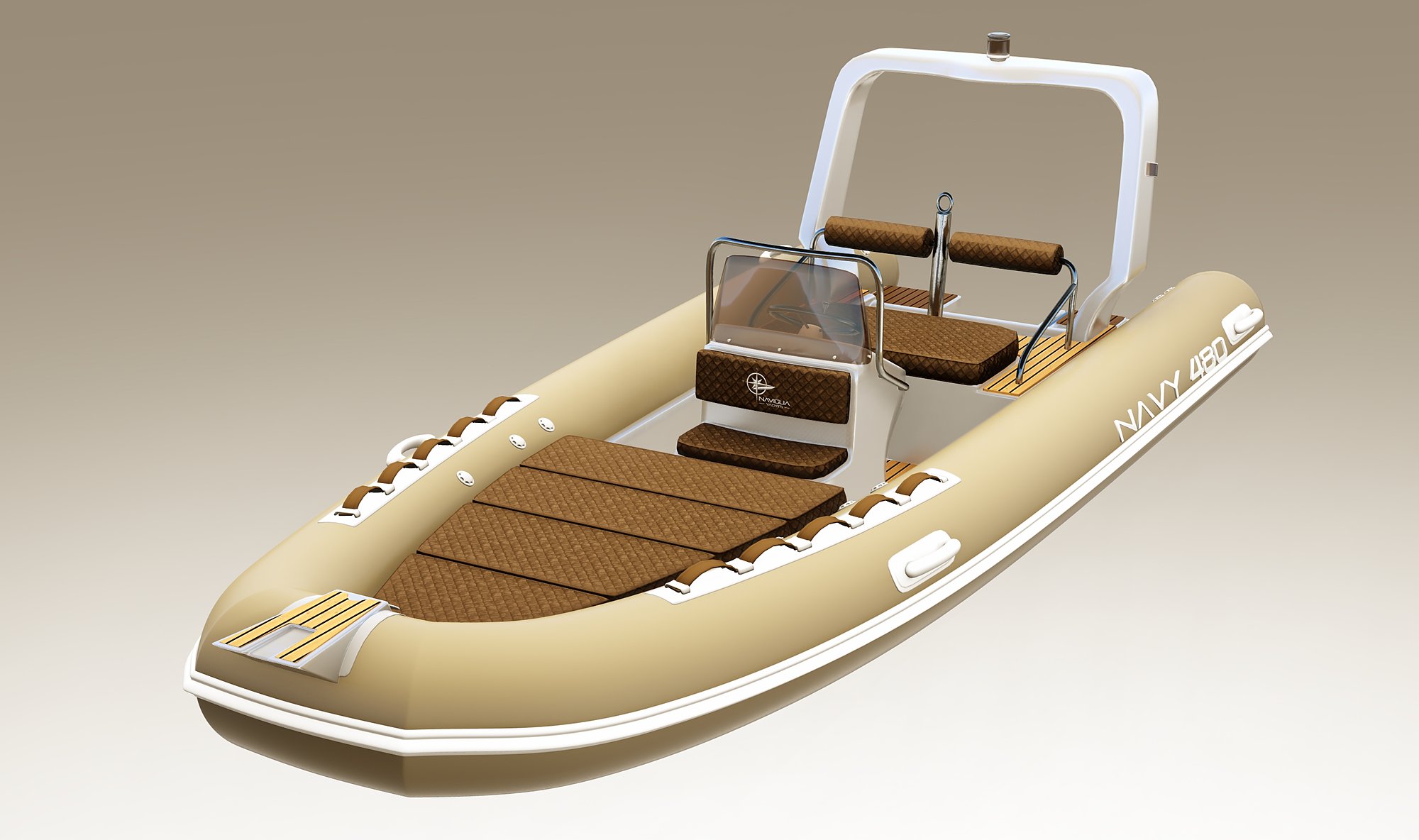 NAVY 4.80, variante con tubolari sabbia, cuscineria cuoio e roll-bar bianco