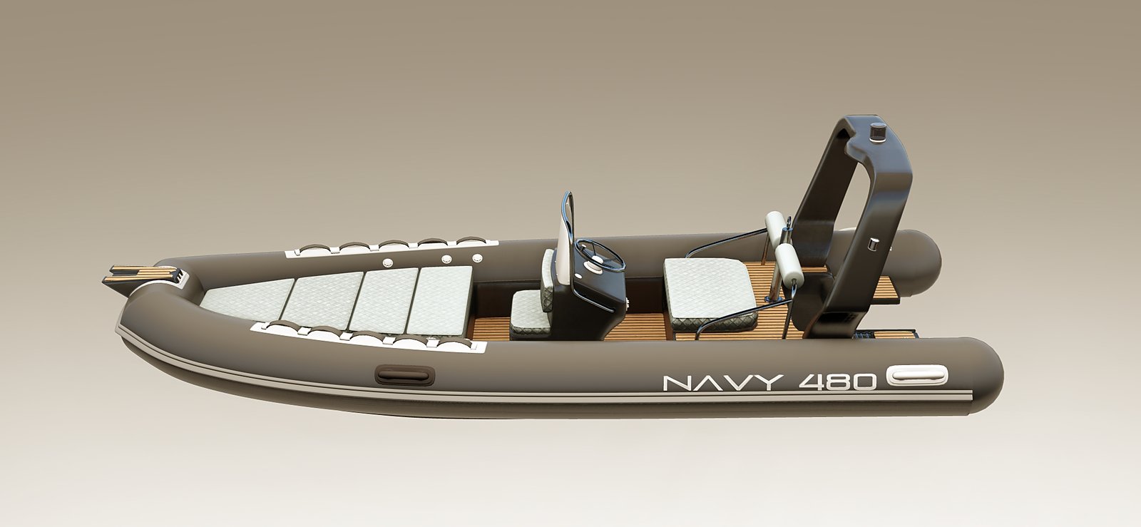 NAVY 4.80 visto di lato, scritta NAVY 480 sul tubolare e roll-bar a poppa