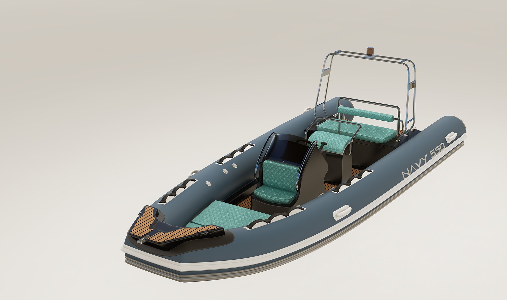NAVY 5.50, variante con tubolari blu avio, cuscineria verde acqua
