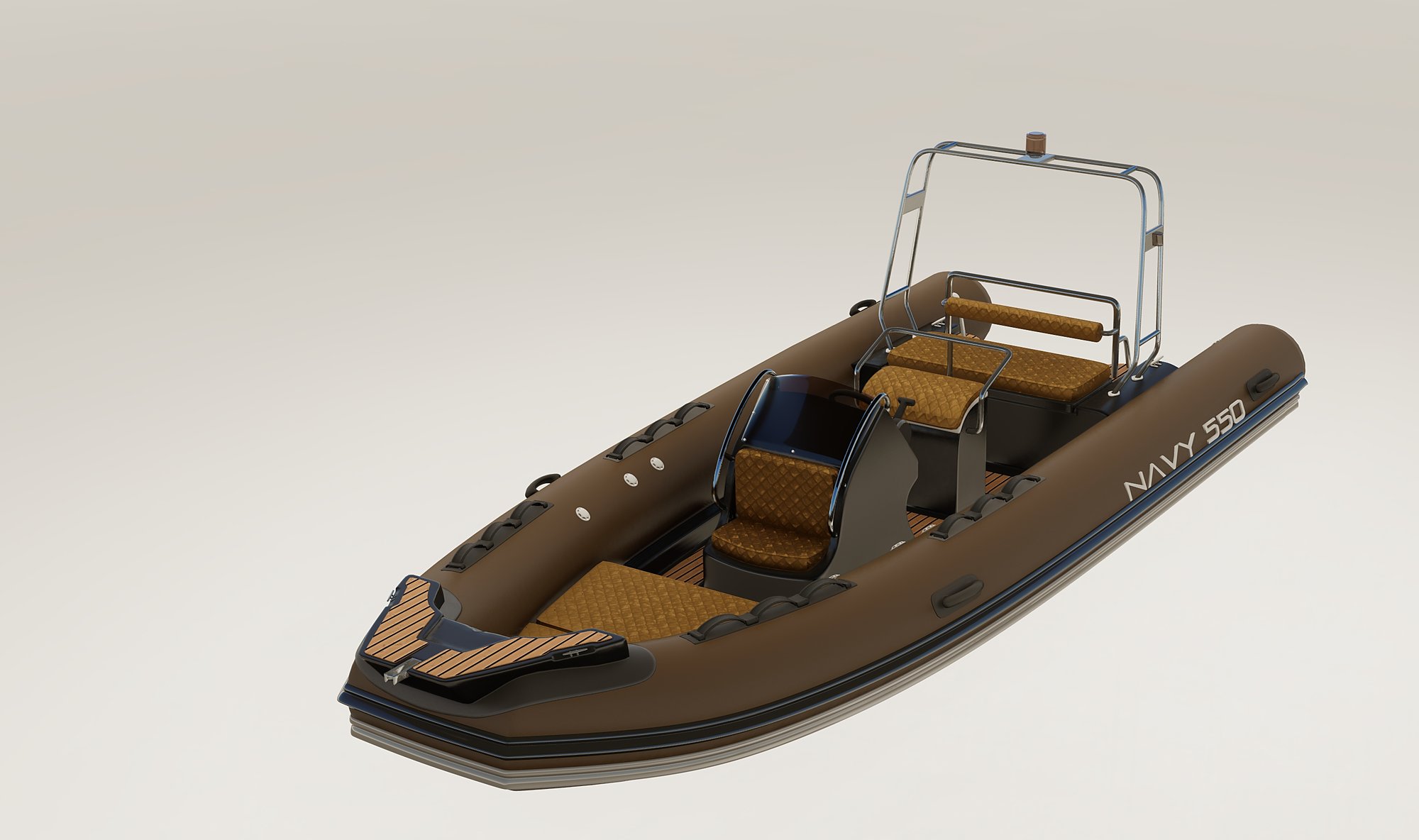 NAVY 5.50, variante con tubolari marrone, cuscineria color cuoio