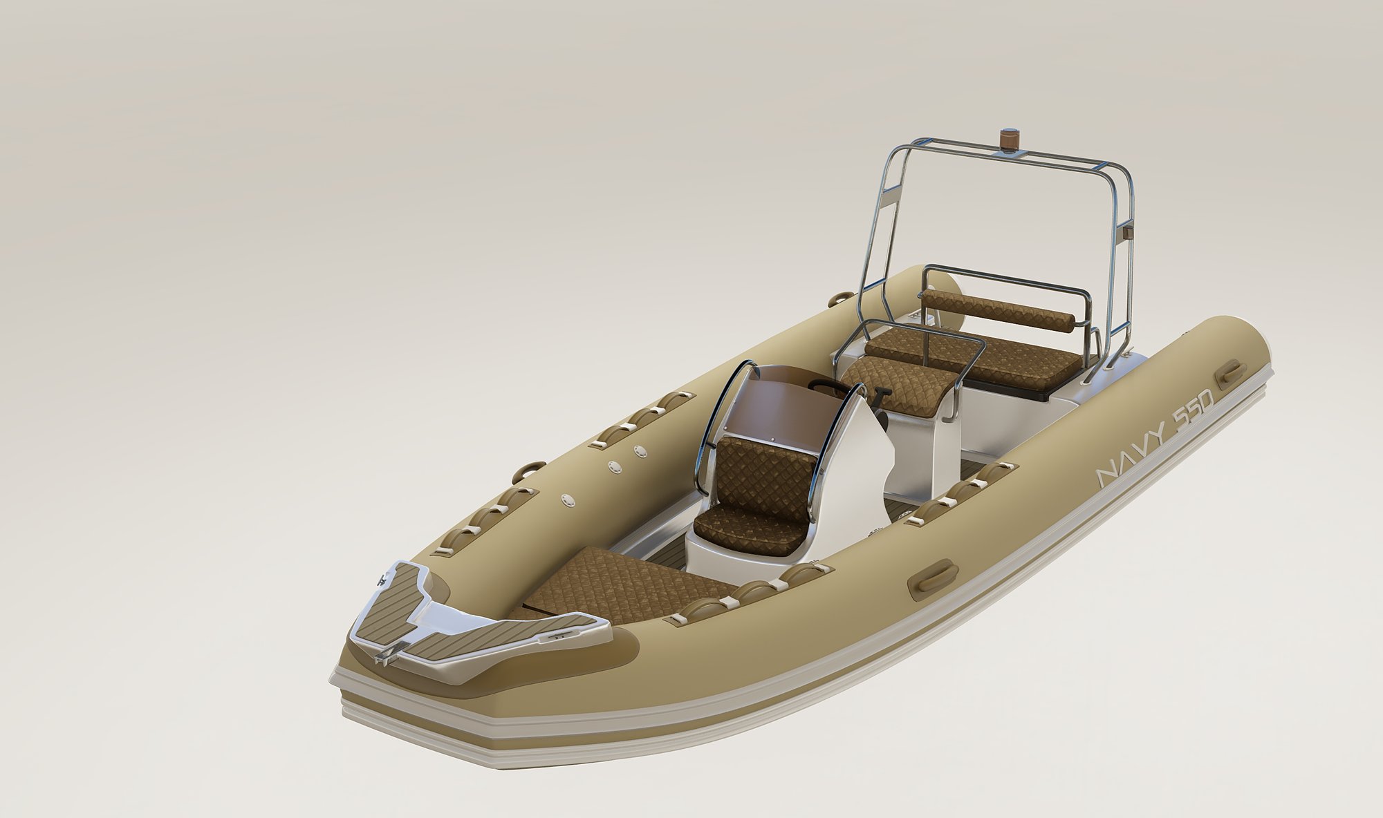NAVY 5.50, variante con tubolari sabbia, cuscineria marrone