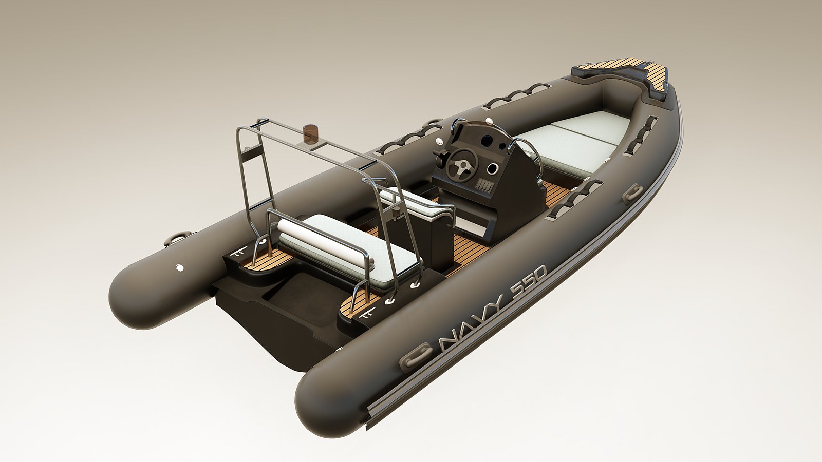 NAVY 5.50 da poppa dall'alto: divanetto, console con strumenti e prendisole di prua