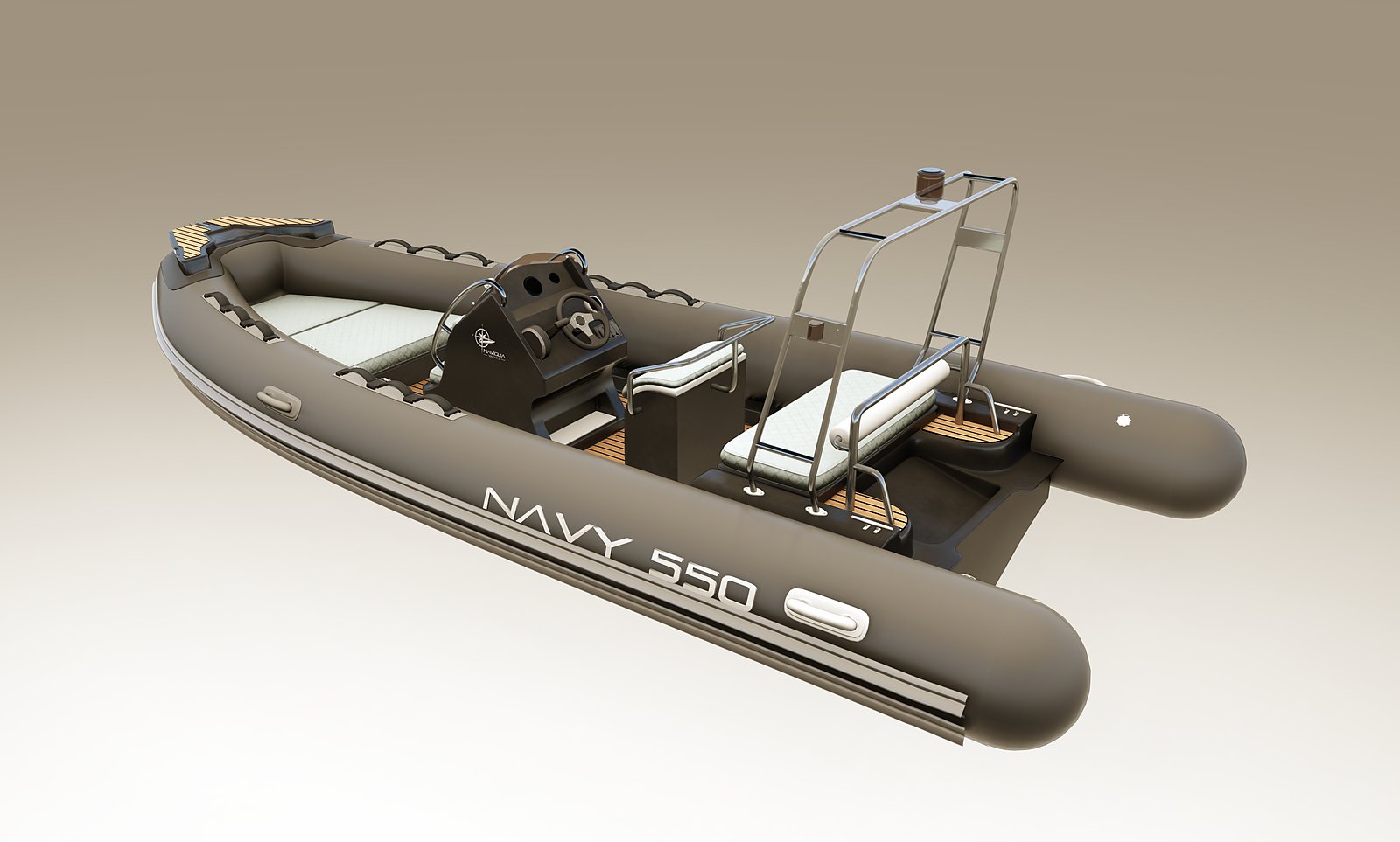 NAVY 5.50 di tre quarti da poppa con scritta NAVY 550 e roll-bar in acciaio