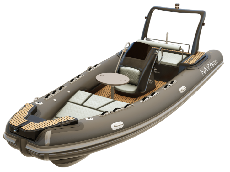 NAVY 6.00 scontornato di tre quarti da prua con tavolino e roll-bar nero