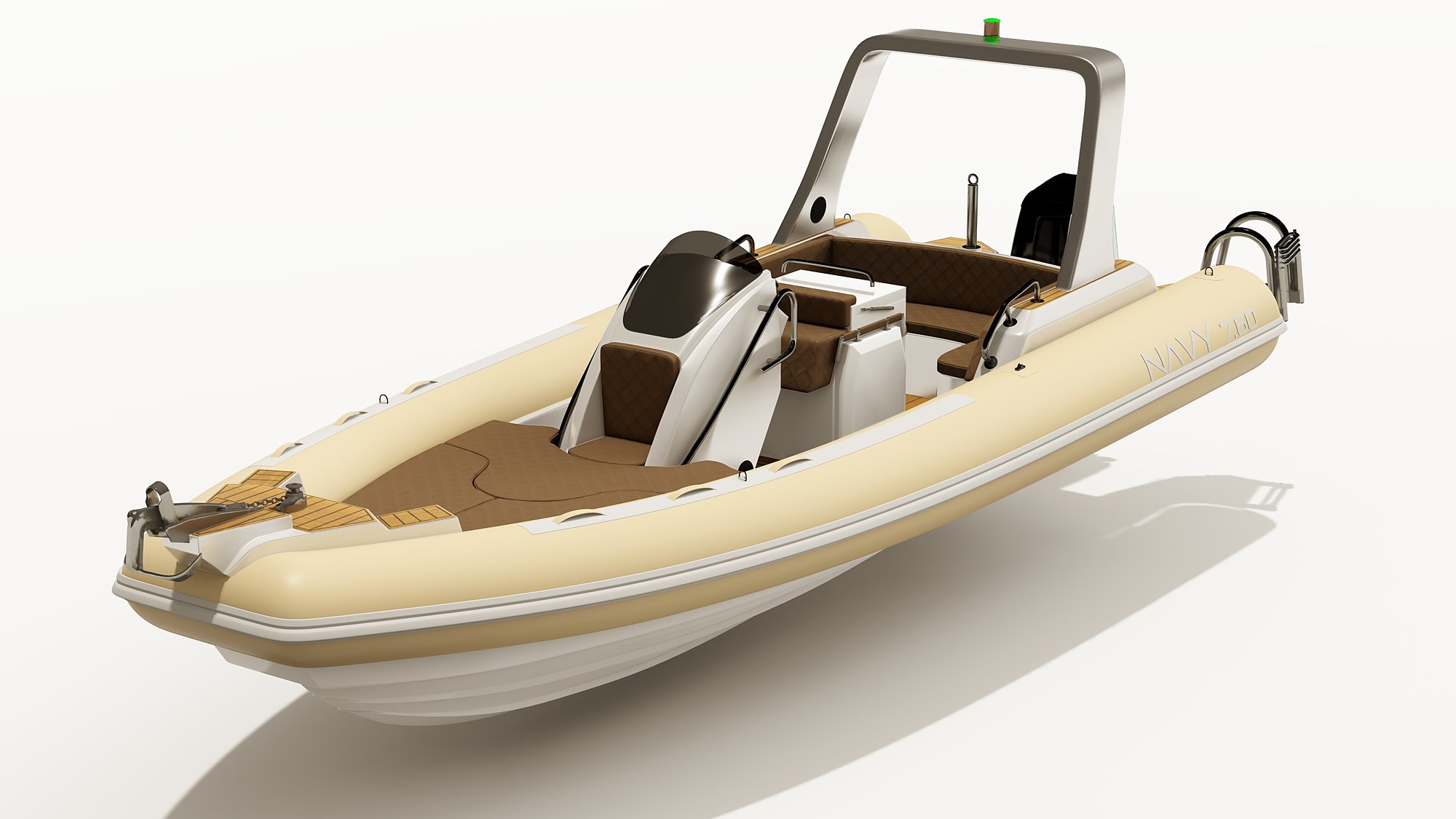 NAVY 7.60, variante con tubolari crema, cuscineria color cuoio e roll-bar grigio