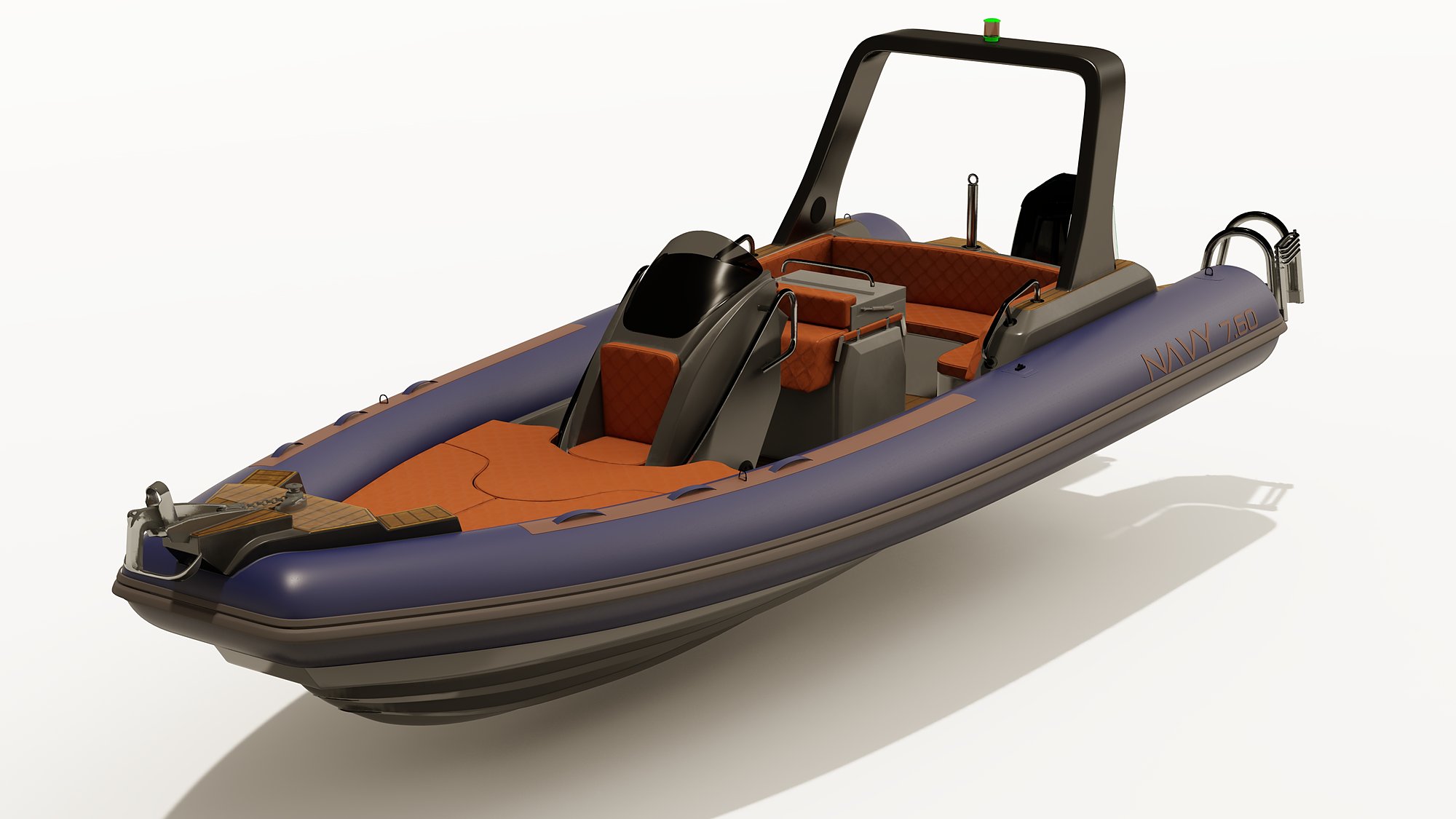NAVY 7.60, variante con tubolari viola-blu, cuscineria arancio e roll-bar nero